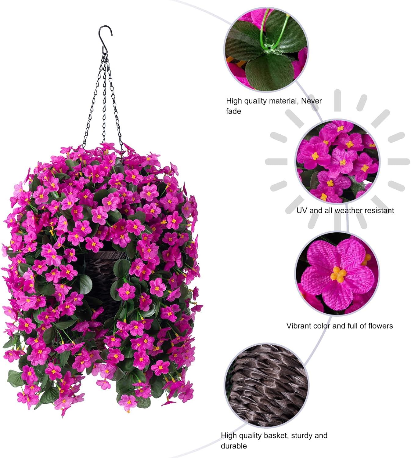 Artificial Fake Hanging Flowers Plants Baskets for Outdoor Spring Decoration, Faux Silk Fuchsia Trailing Orchid UV Resistant for Home Outside Porch Garden Yard Patio Decor