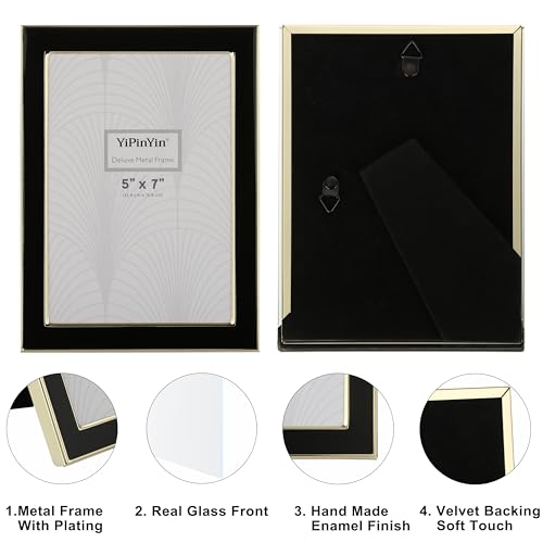 4x6&#x27;&#x27; Gold Metal Edge frames with Black Enamel set of 2, 6x4&#x27;&#x27;Gold/Black Frame with Easel, Velvet Backing for Countertop, Tabletop Display, Bookshelf, Desk, 4x6&#x27;&#x27;Wall Frames, (4x6&#x27;&#x27; Black/Gold)