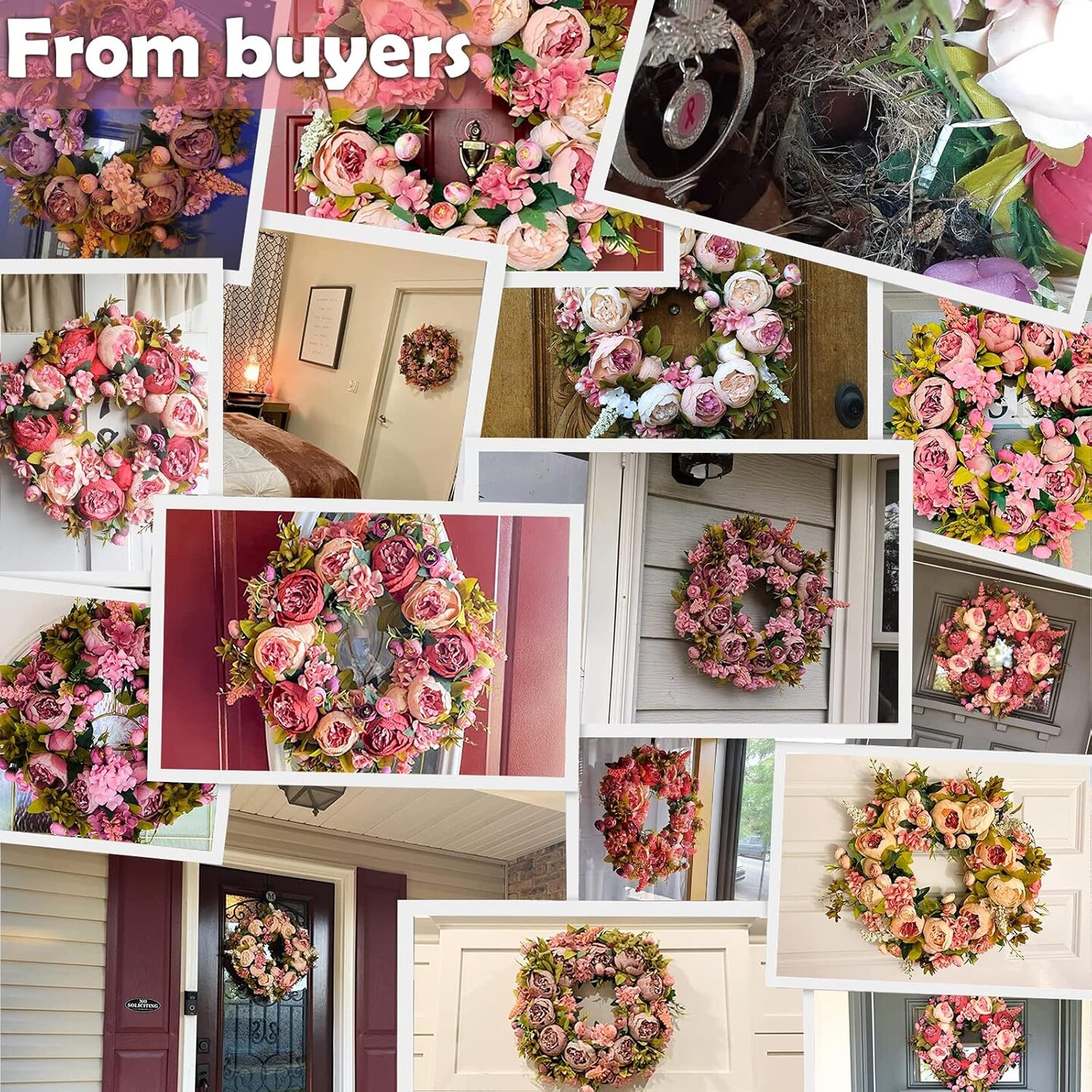Artificial Peony Flower Wreath 19Inch Vintage Blooming Silk Peonies Spring