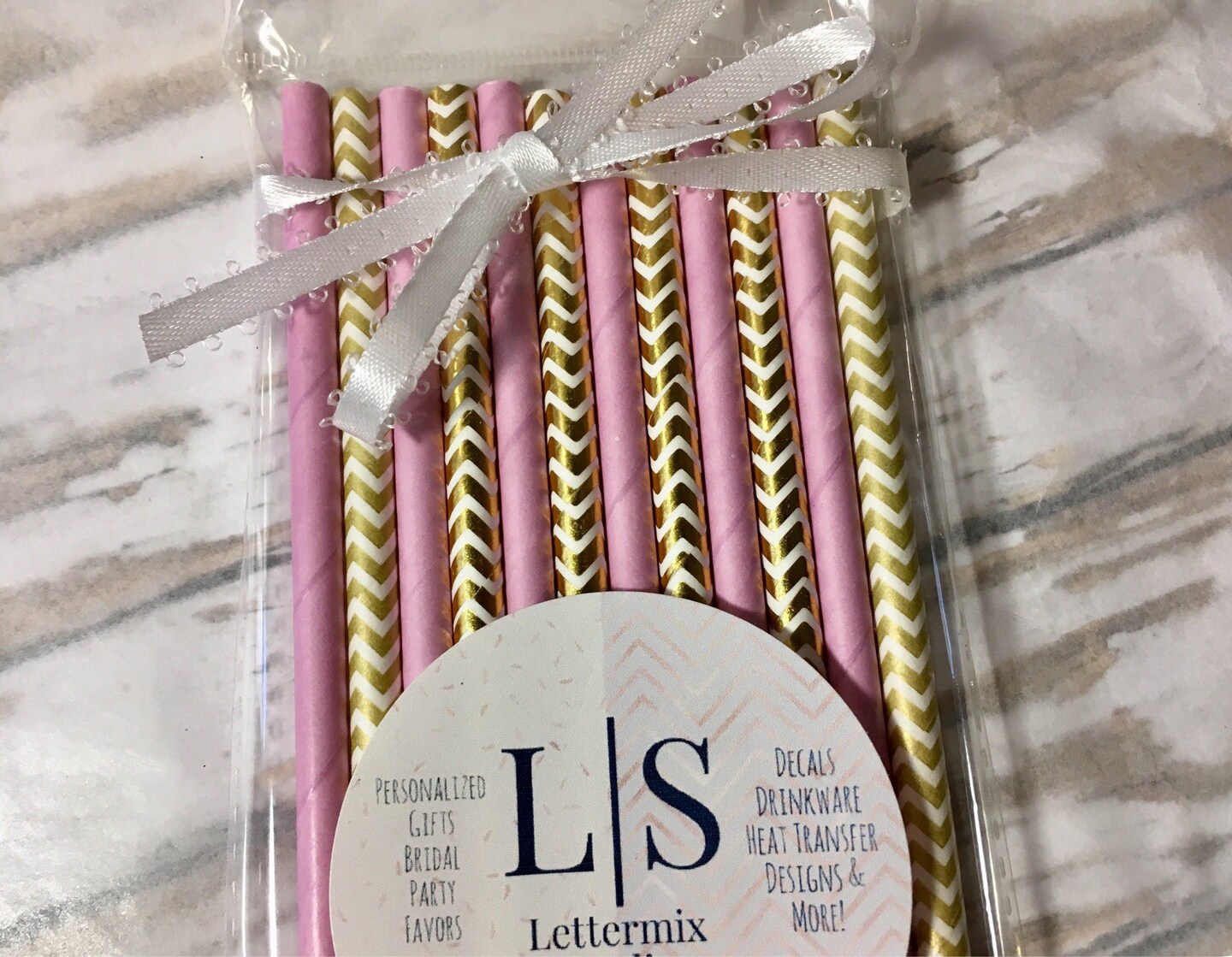 Blush and Gold Paper Straws, Bridal shower decor product 5