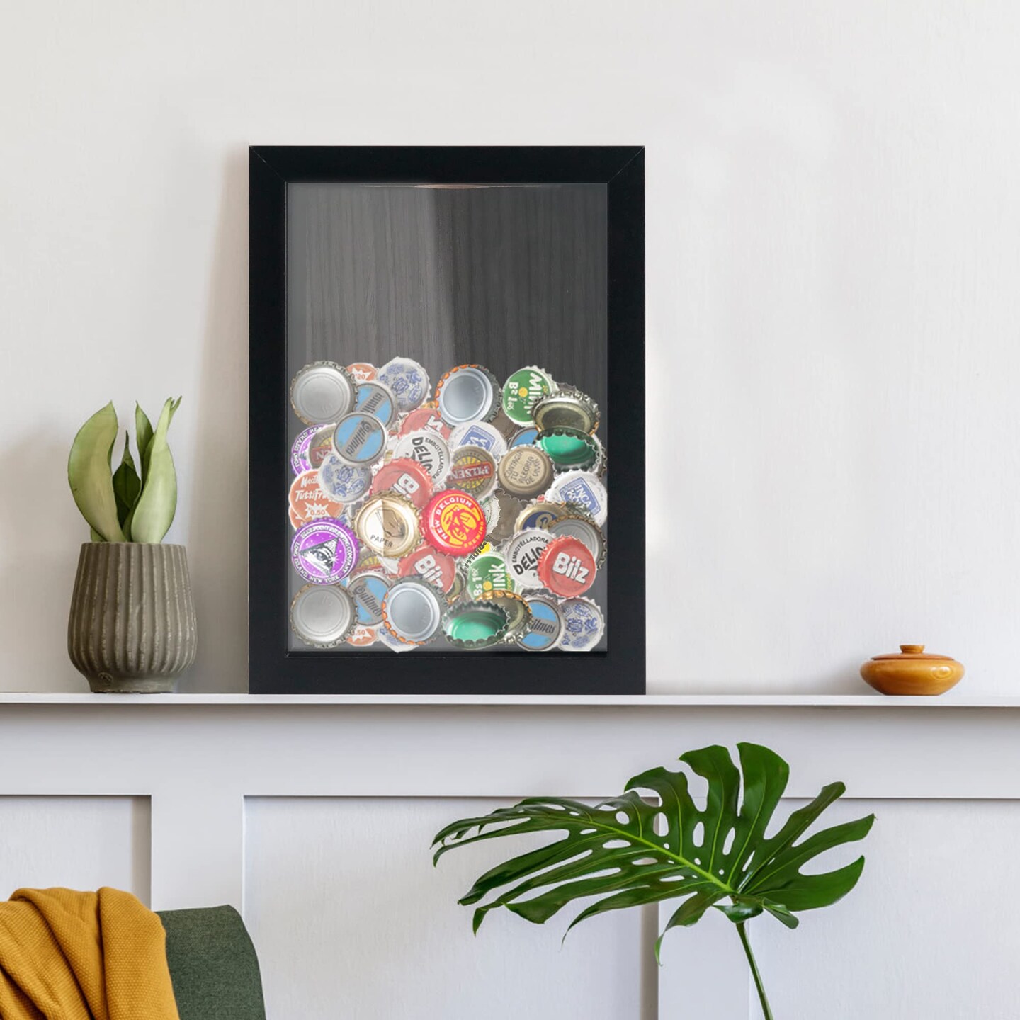 5x7 Top Loading Shadow Box Frame with HD Glass,Wood Display Case with Slot,1.25 inches Interior Depth,Ideal for Wine Bottle Caps,Tickets,Shells,Stamps and More,Black