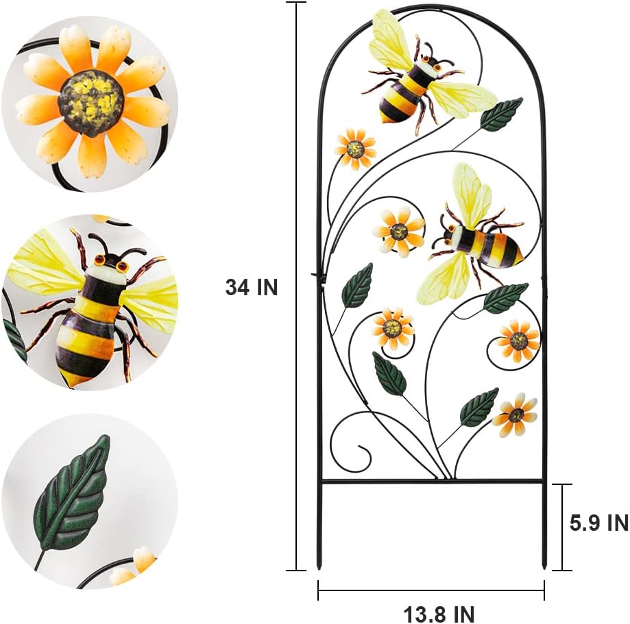 Garden Decor for Outside, 34 Inch Decorative Garden Stakes with Flowers Bees, Metal Spring Garden Decorations Yard Art for Outdoor Patio Yard Lawn Backyard