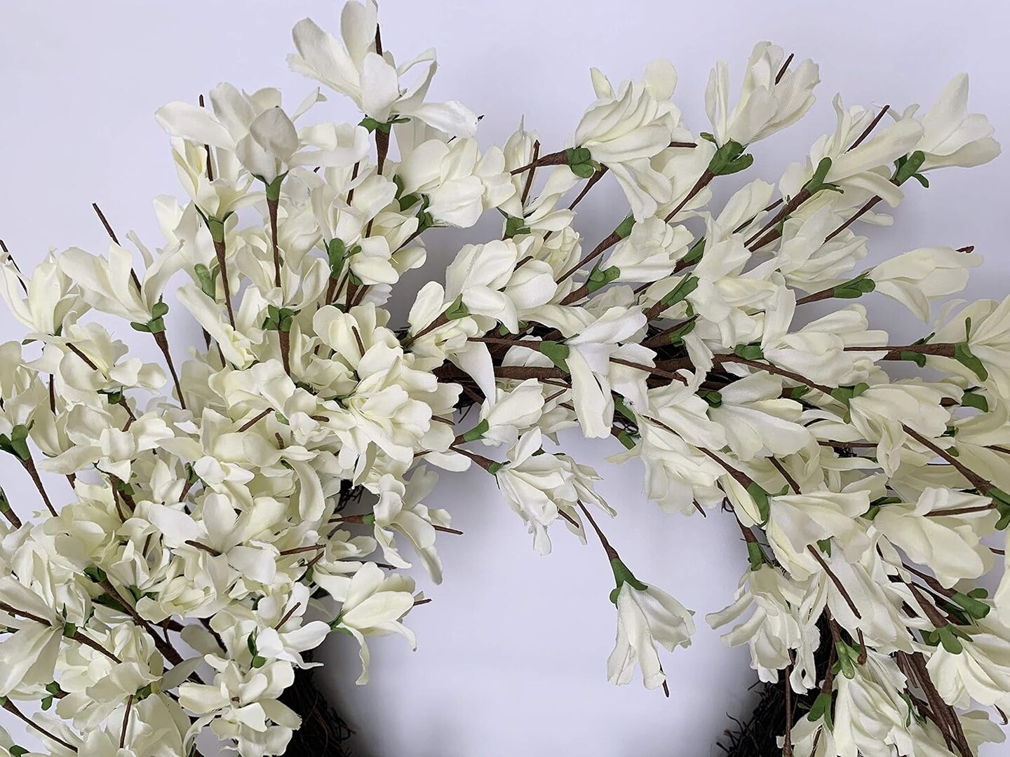 White Cream Forsythia Wreath 24 Inch Spring Front Door Blossom Cluster Flower