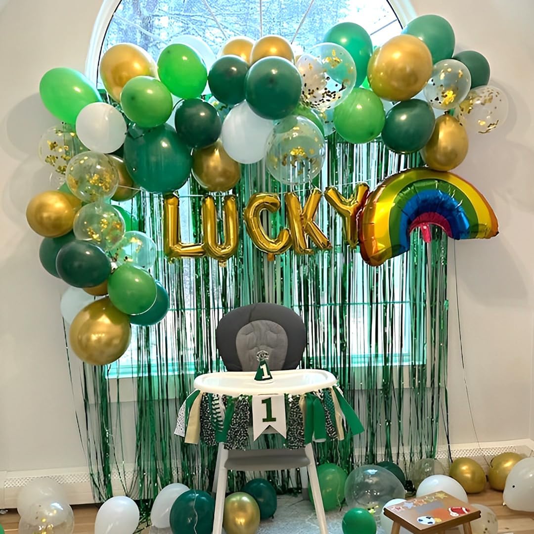 Green and Gold Balloons, 50 Pcs 12 Inch Dark Green Emerald Green Balloon Green Gold Latex Balloons for St Patrick&#x27;s Day Birthday Junle Safari Babay Shower Party Decorations