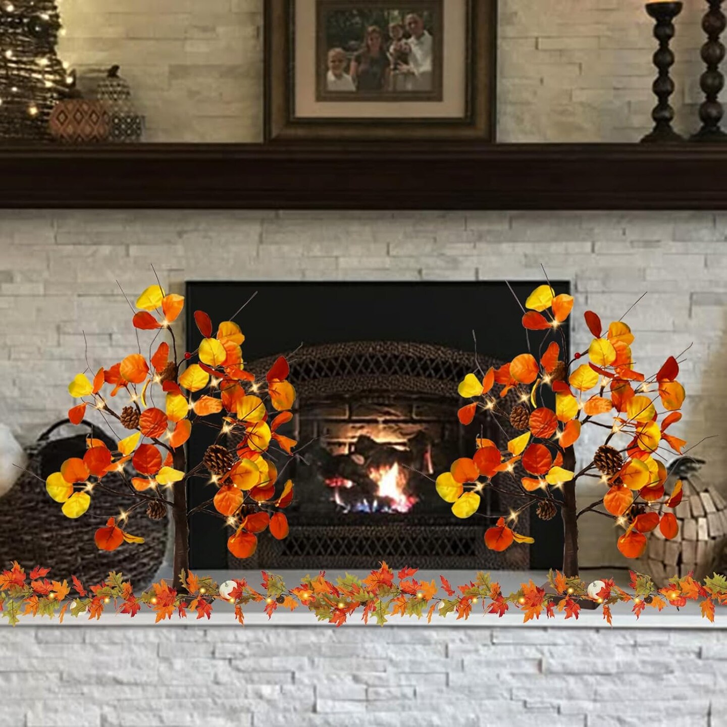 2 Pack 2FT Fall Tree with Lights Tabletop Decor