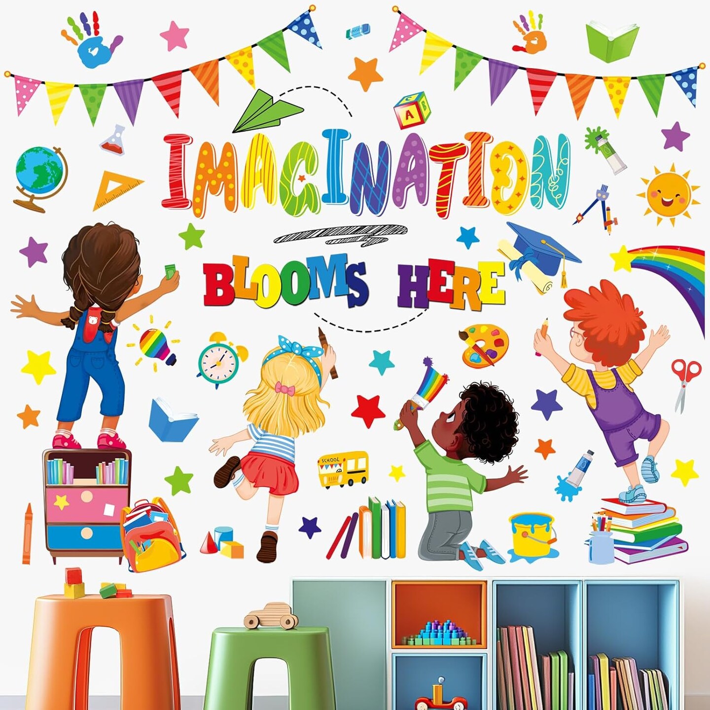 Reading Corner Kids Wall Art Decals(Multi)