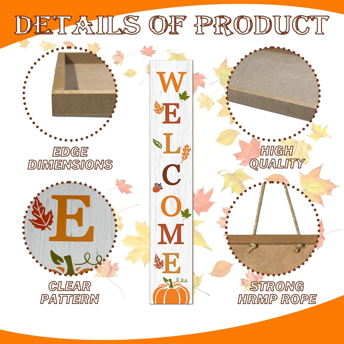 47&#x22; Autumn Large Welcome Fall Porch Sign(White)