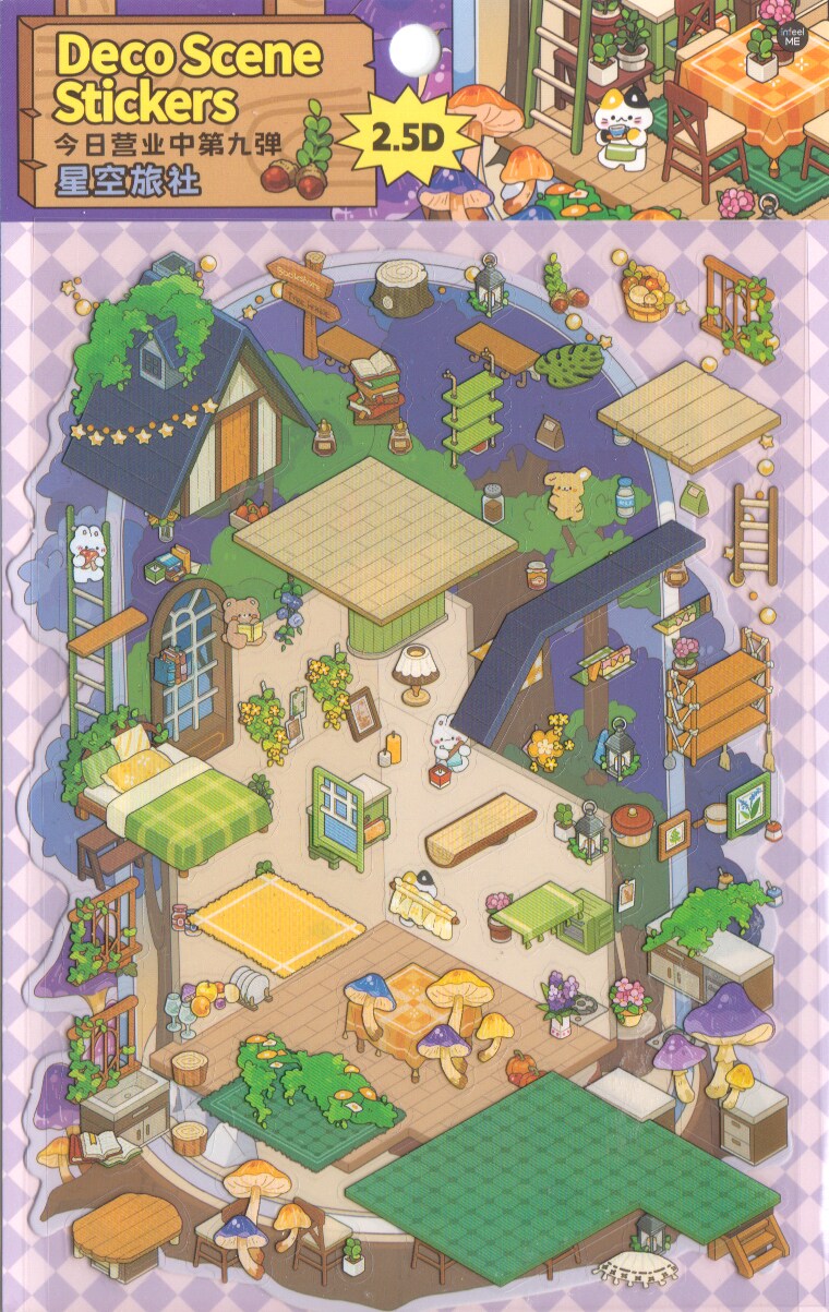 Cozy Evening Room Sticker Set, Isometric 3d Sticker Scene, Adorabilities