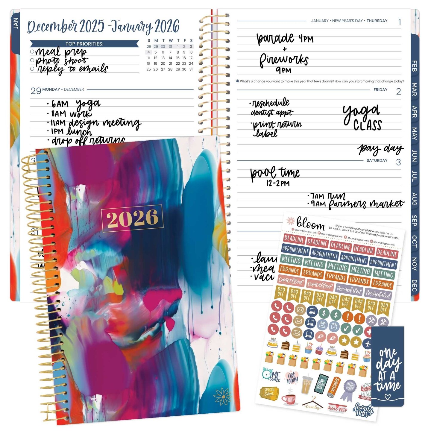 bloom daily planners 2026 Soft Cover Weekly &#x26; Monthly Planner, 5.5&#x22; x 8.25&#x22;, Brilliant Brushstrokes