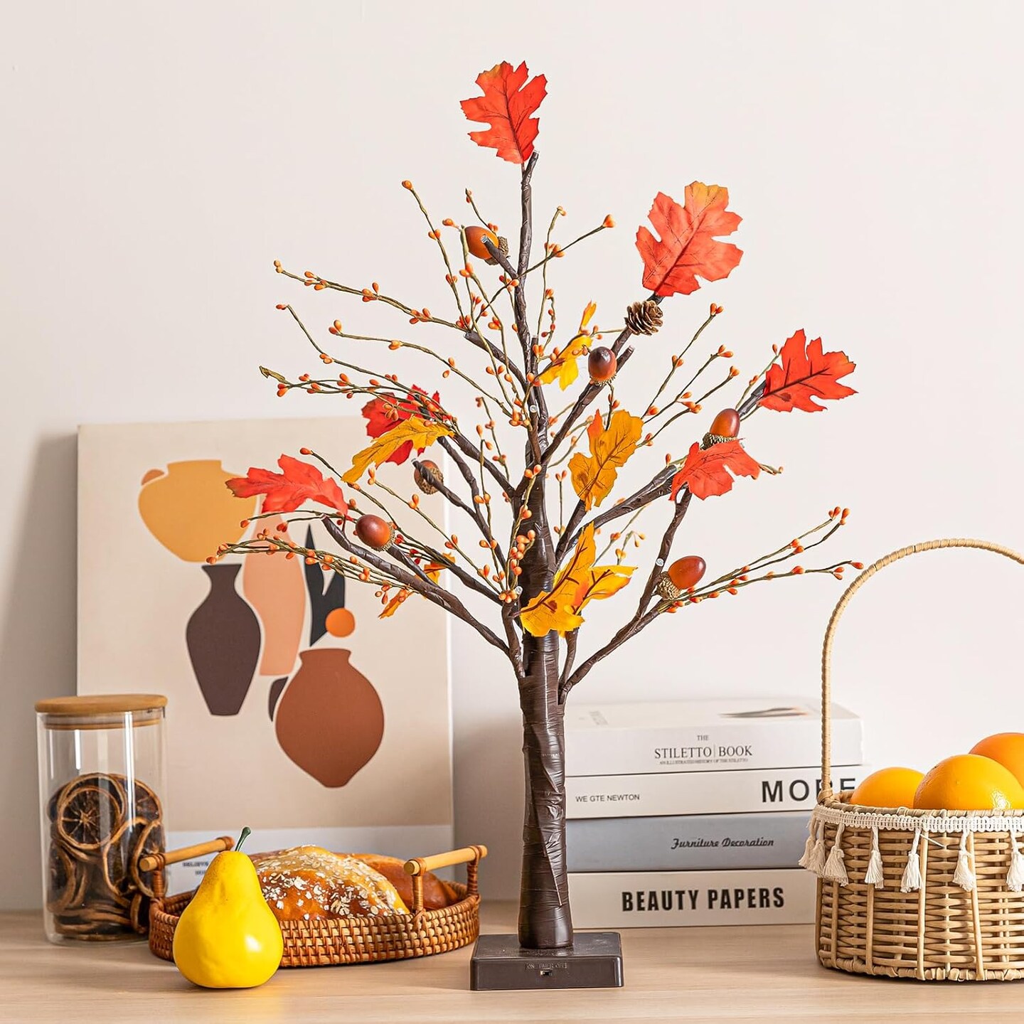 24-Inch Artificial Maple Tree With Lights for Fall Decorations(Yellow)