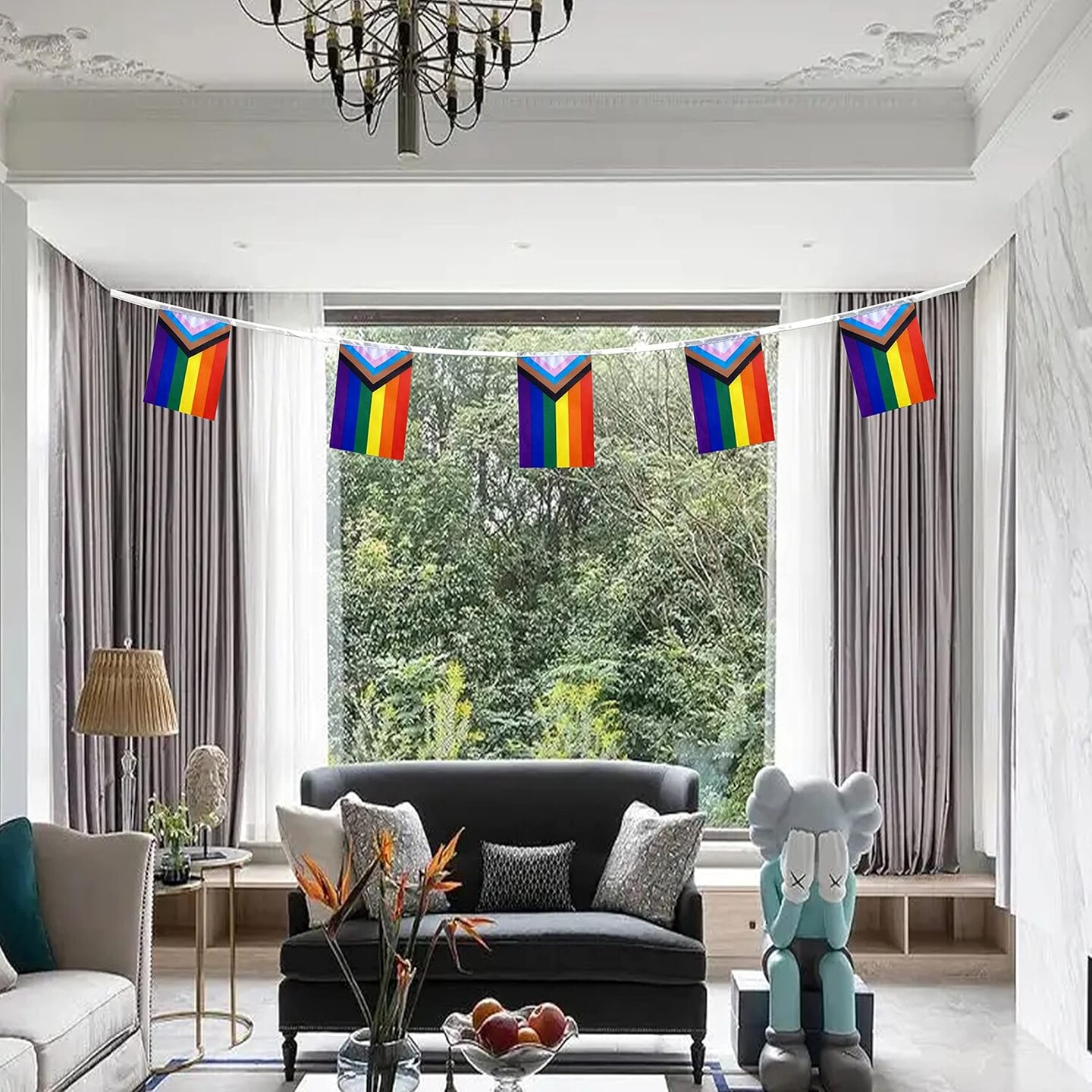 100 Feet Progress Rainbow Gay Pride Flag LGBT String Flags Banner Decorations,76 PCS