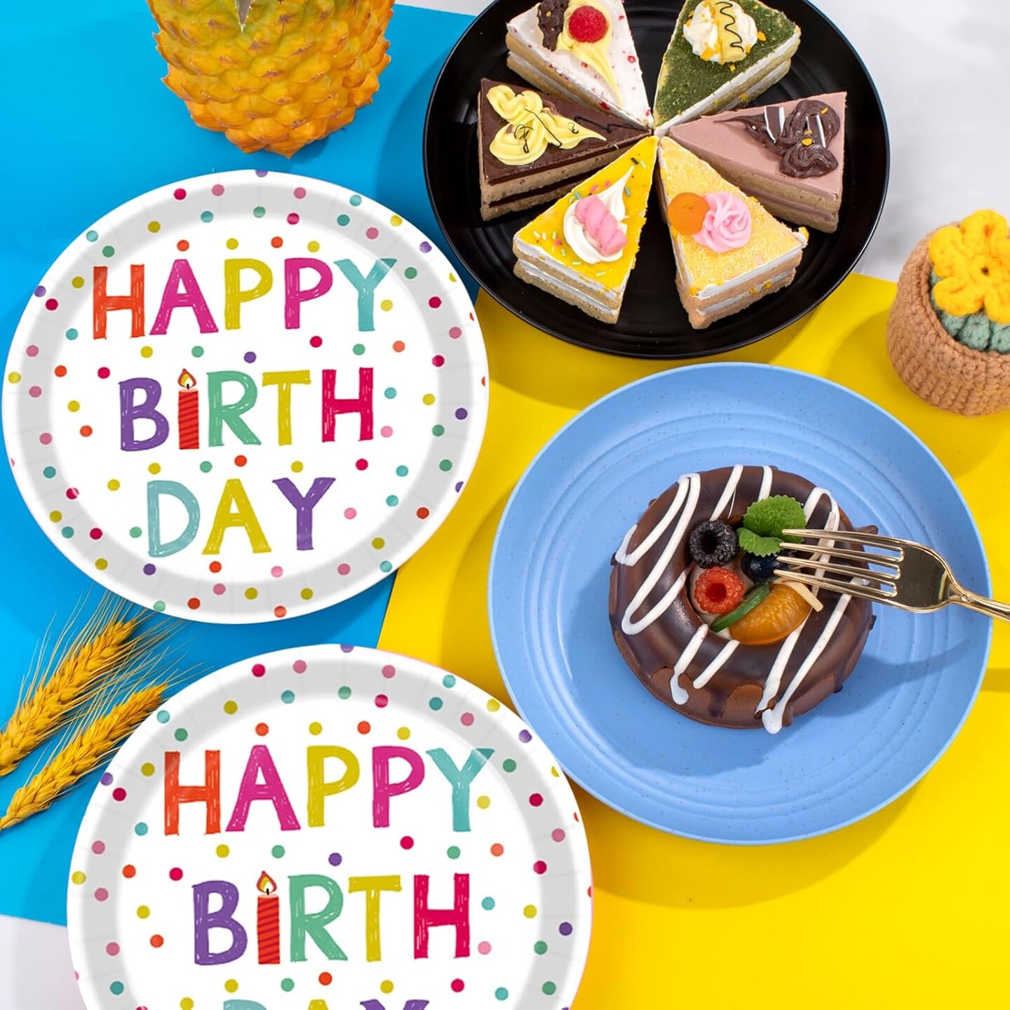 40 Pcs Birthday Plates and Napkins Party Supplies, Disposable Happy Birthday Plates and Napkins Dots Design Tableware Set for Birthday Party Decorations Serves 20