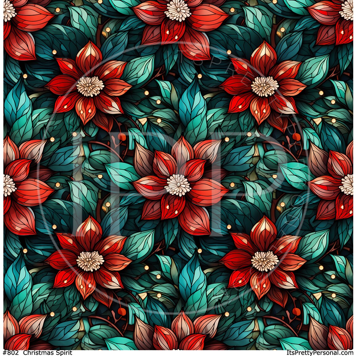 #802- Classic Christmas Stained Glass 12x12 Pattern Vinyl