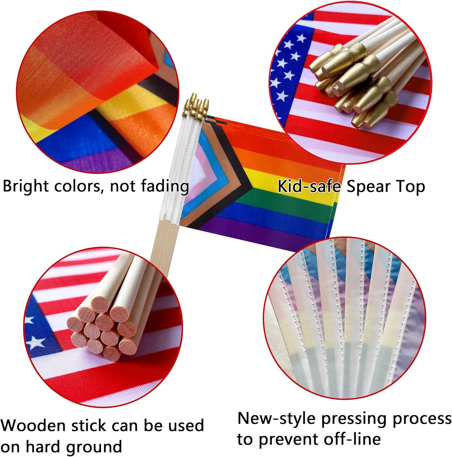 Progress Rainbow Gay Pride Stick Flag Small Mini Hand Held LGBT Flags,5x8 Inch,12 Pack