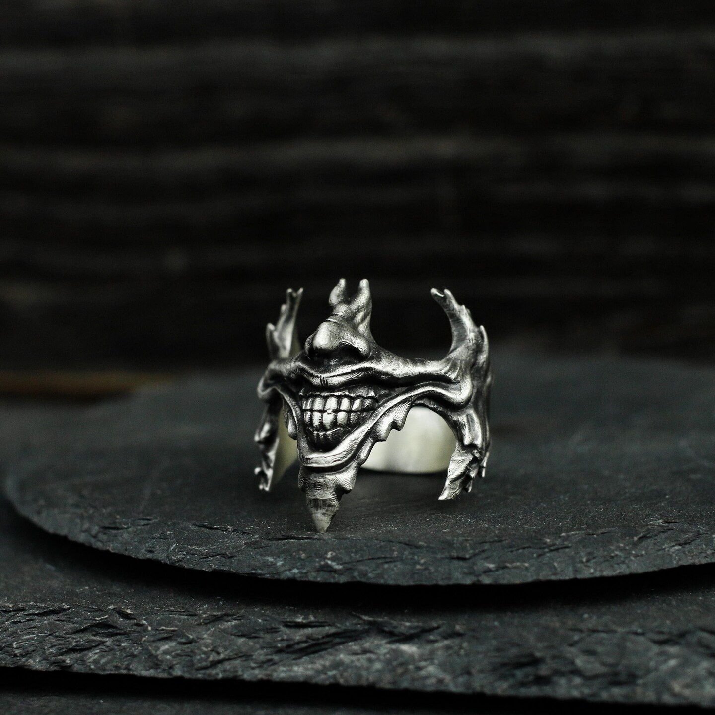 Joker Smile Ring - Handmade 925 Silver Evil Grin Band