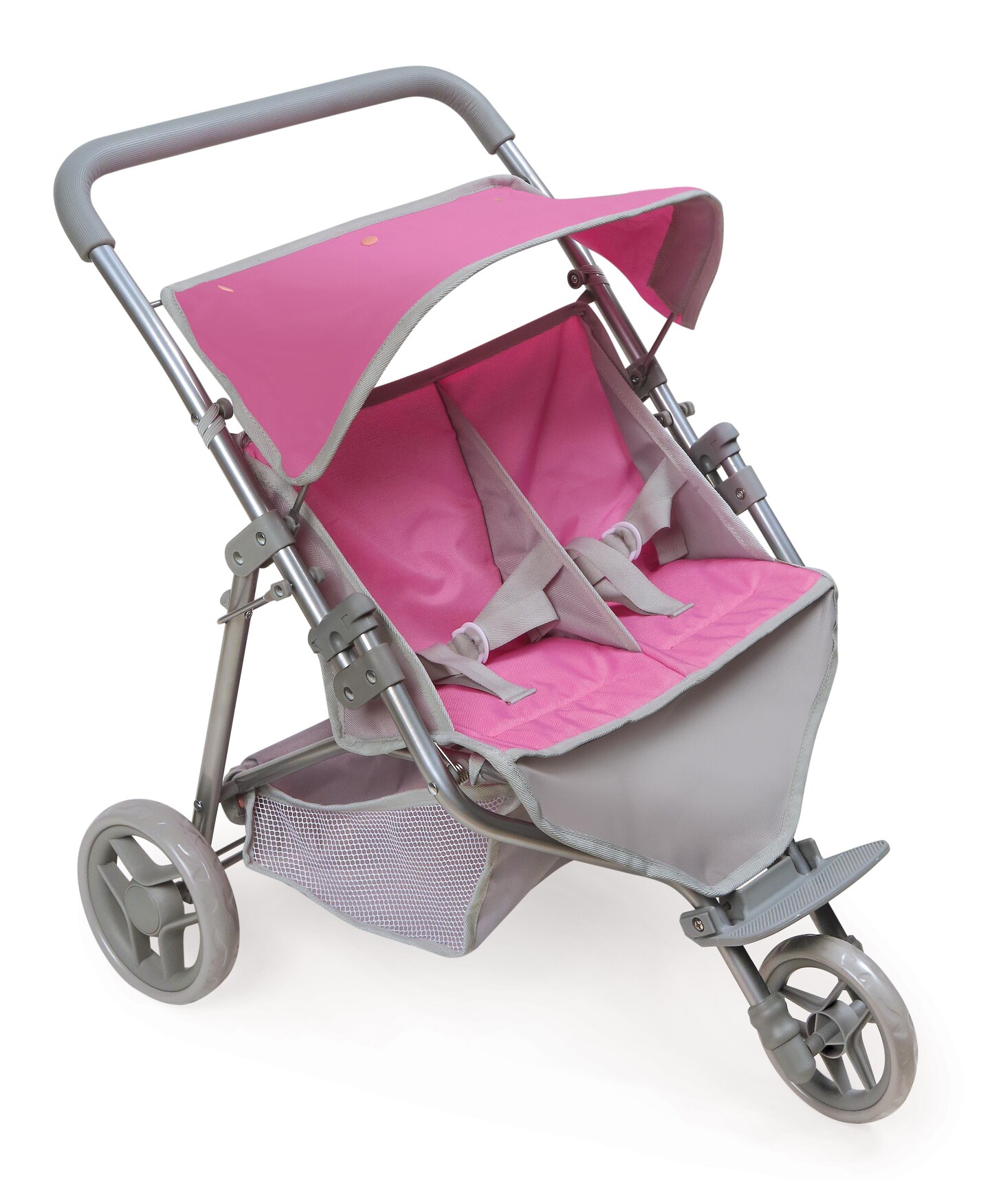 Badger Basket Trek 3-Wheel Folding Twin Doll Jogging Stroller - Gray/Pink