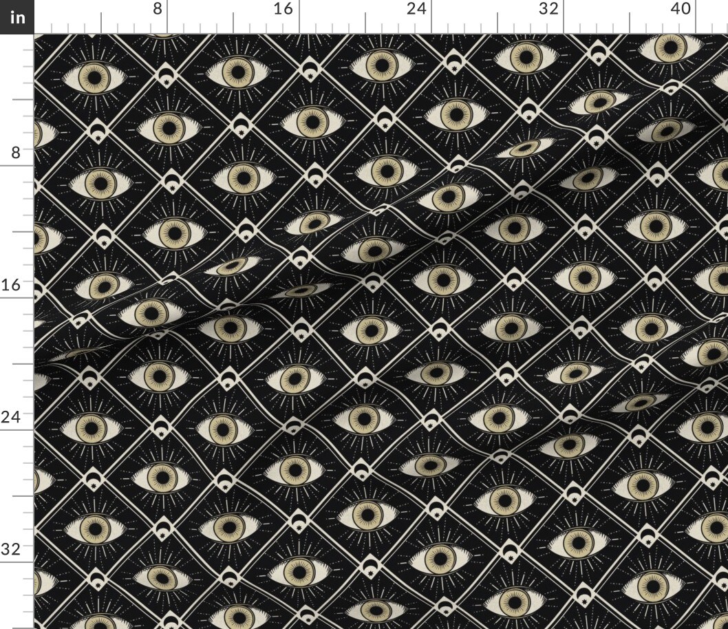Mystic Geometric On Black Art Deco Witchy Gothic Custom Printed Fabric by Spoonflower Various Fabrics by the Yard or Fat Quarter