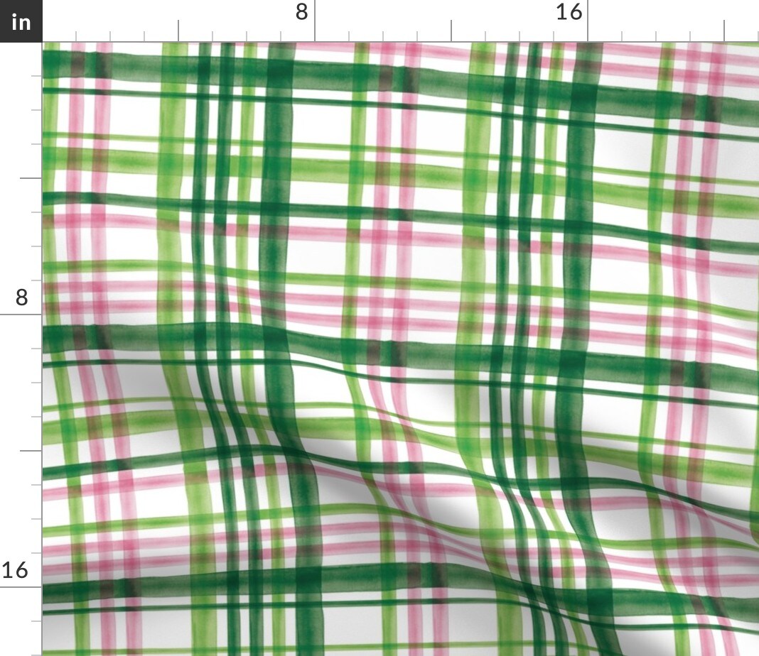 Irish Plaid Watercolor Pink Patricks Day Green Cute Trendy Custom Printed Fabric by Spoonflower Various Fabrics by the Yard or Fat Quarter