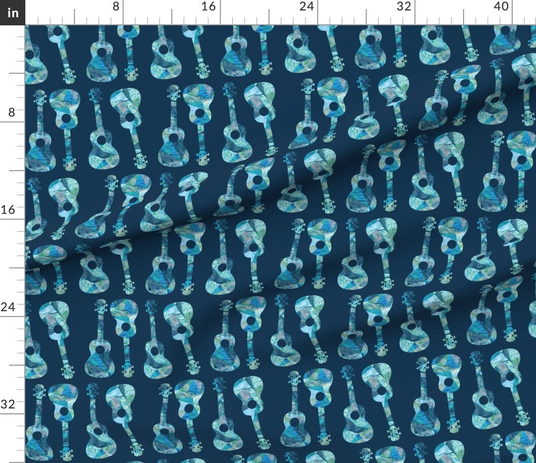 Ukulele, Hawaiian, Watercolor, Blue, Music, Island, Ocean, Hawaii, Instrument, Guitar, Tropical Custom Printed Fabric by Spoonflower Various Fabrics by the Yard or Fat Quarter 2160373