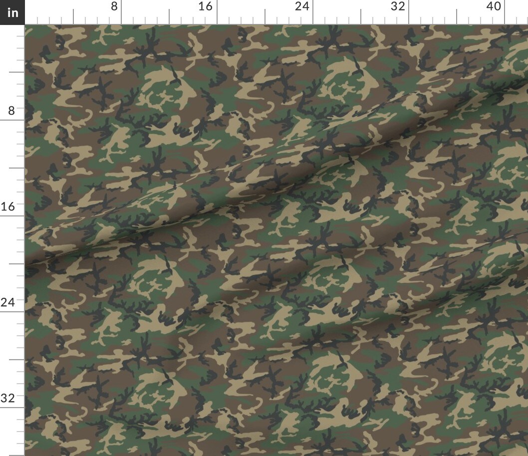 Various Fabrics by the Yard or Fat Quarter Woodland Camo Scale Camouflage Green Brown Beige Army Outdoors Custom Printed Fabric by Spoonflower