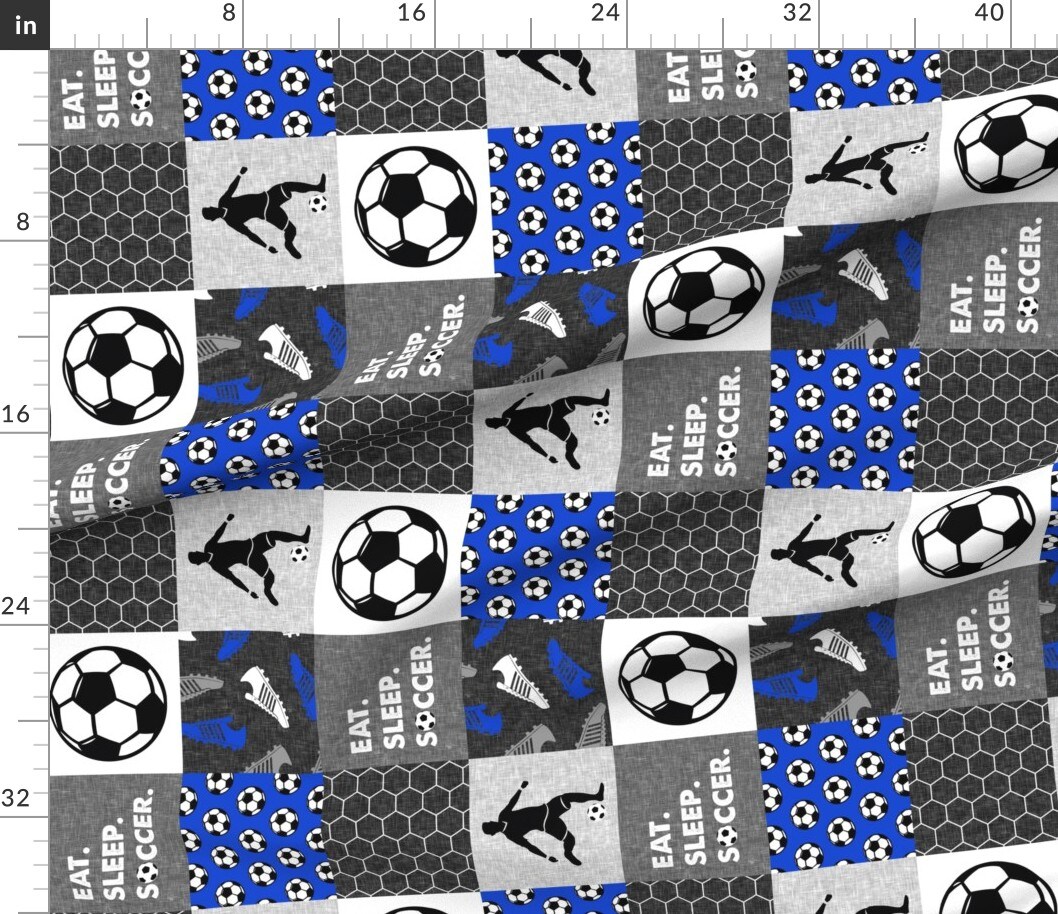 Various Fabrics by the Yard or Fat Quarter Eat Sleep Soccer Boys Wholecloth Blue Patchwork Sports Royal Ball Little Arrow Player Custom Printed Fabric by Spoonflower