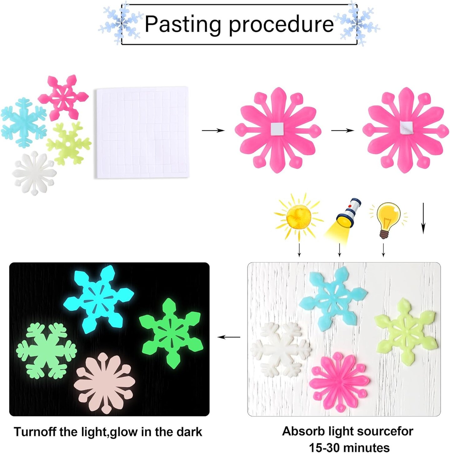 100PCS Removable Colorful Glow In the Dark Snowflake