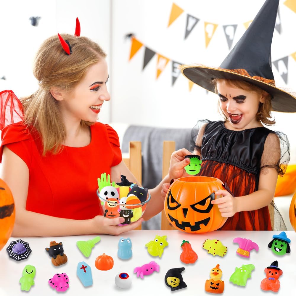 36 PCS Halloween Mochi Squishy Toys with Pumpkin Bucket
