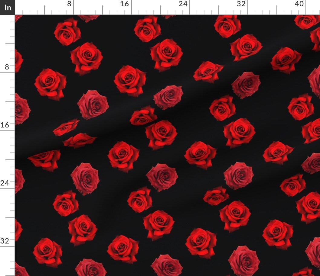 Scattered Red Roses Black Flowers Florals Fashion Custom Printed Fabric by Spoonflower Various Fabrics by the Yard or Fat Quarter