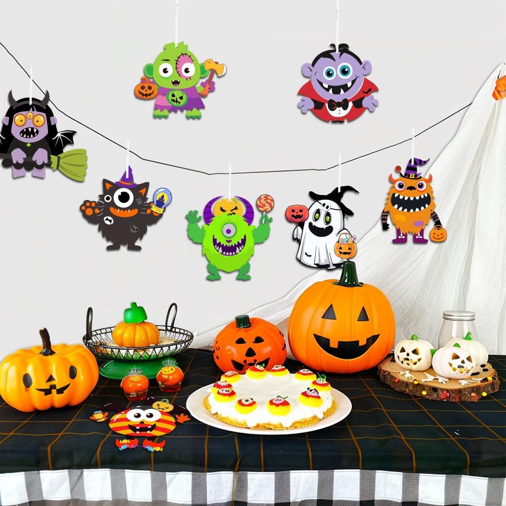 120pcs Halloween Monster Crafts Kits, Halloween Monster Hanging Ornaments
