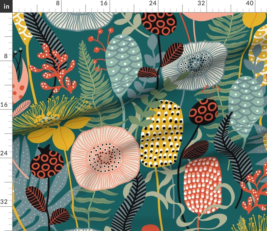 Various Fabrics by the Yard or Fat Quarter Garden Retro Modern Florals Scandinavian Anthuriums Green Red Yellow Pink Black Blue Bedroom Style Custom Printed Fabric by Spoonflower 13513532