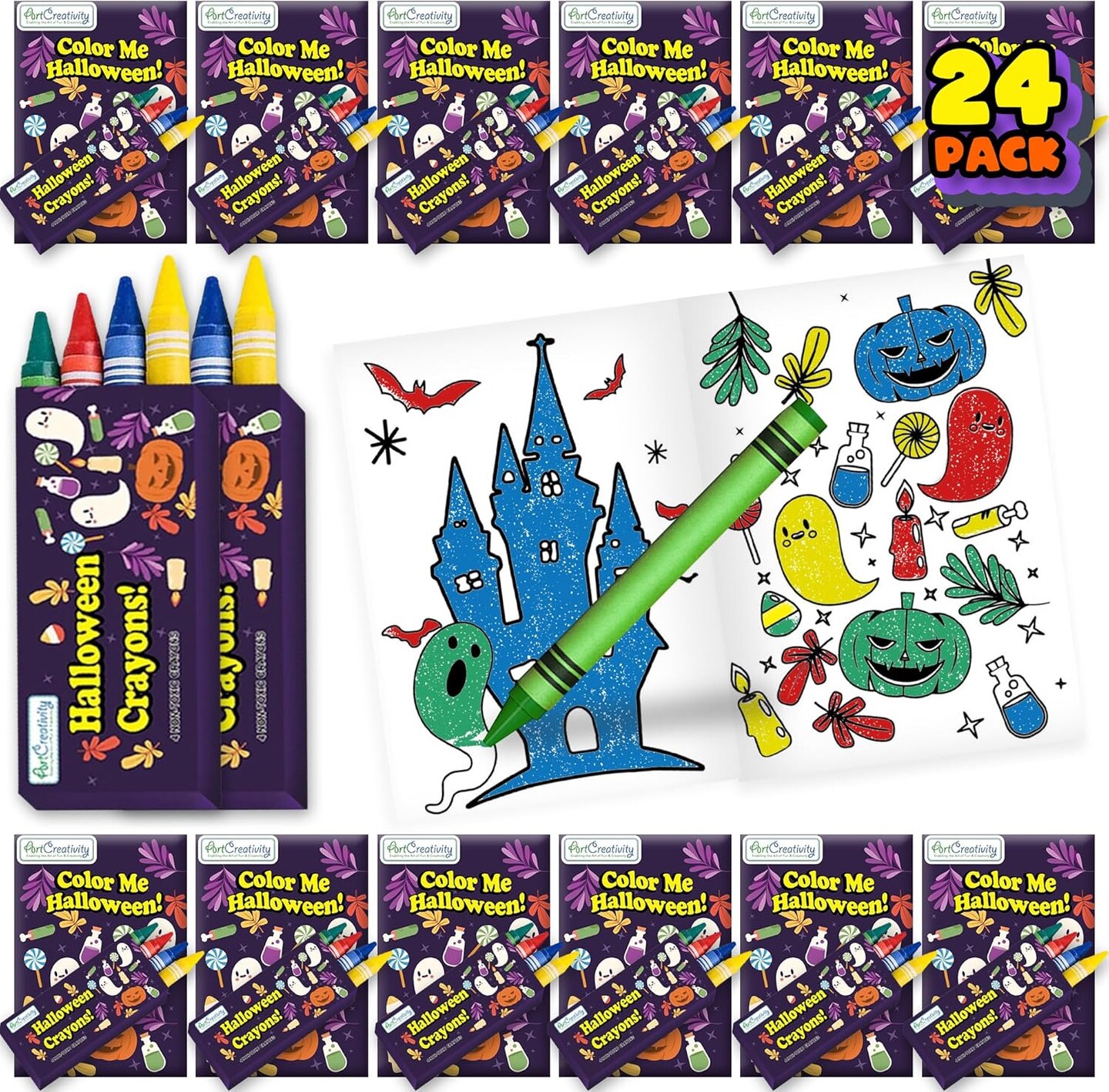 Bulk 24 Pack Halloween Mini Coloring Book Kit