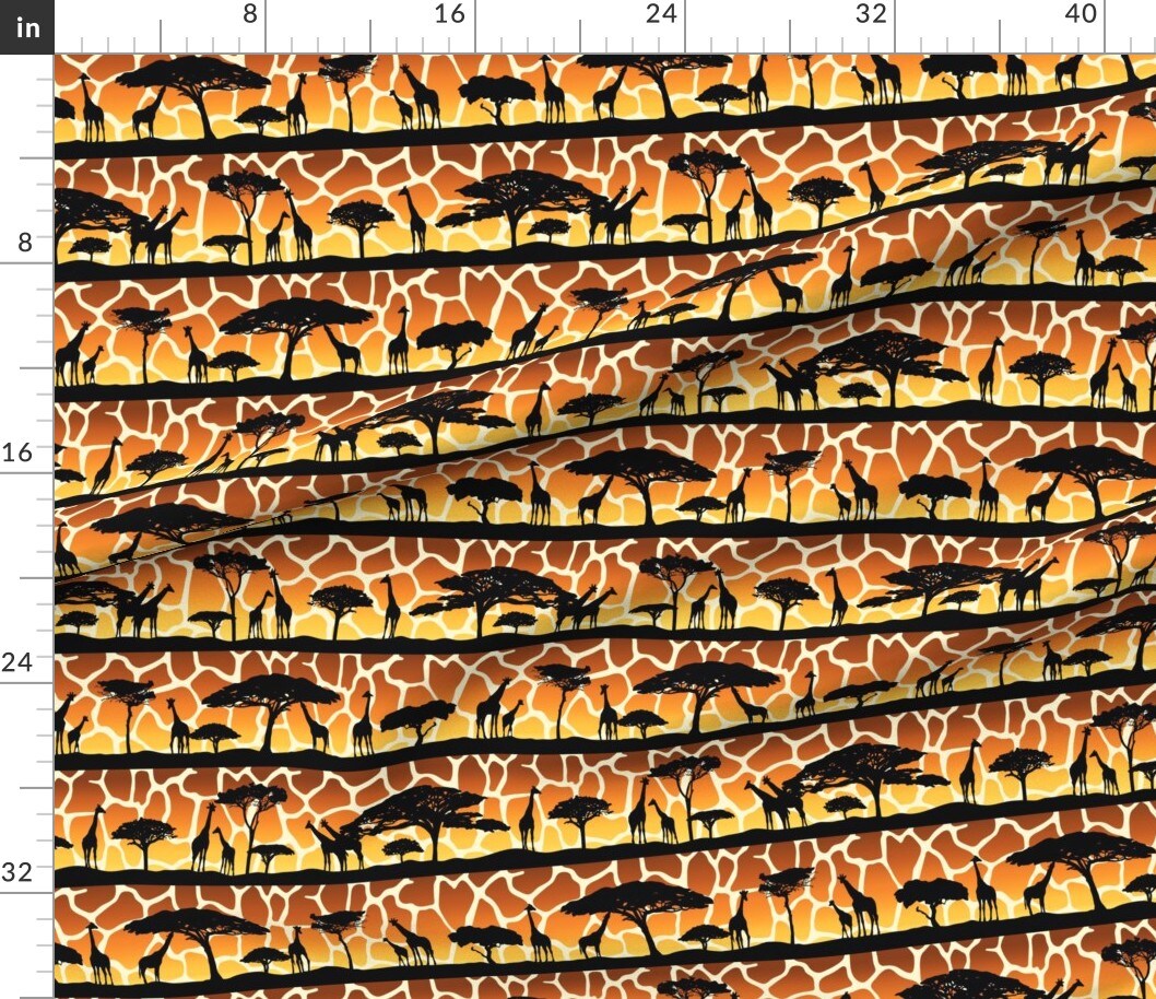 Giraffe Sunset Safari Animals Print Custom Printed Fabric by Spoonflower Various Fabrics by the Yard or Fat Quarter
