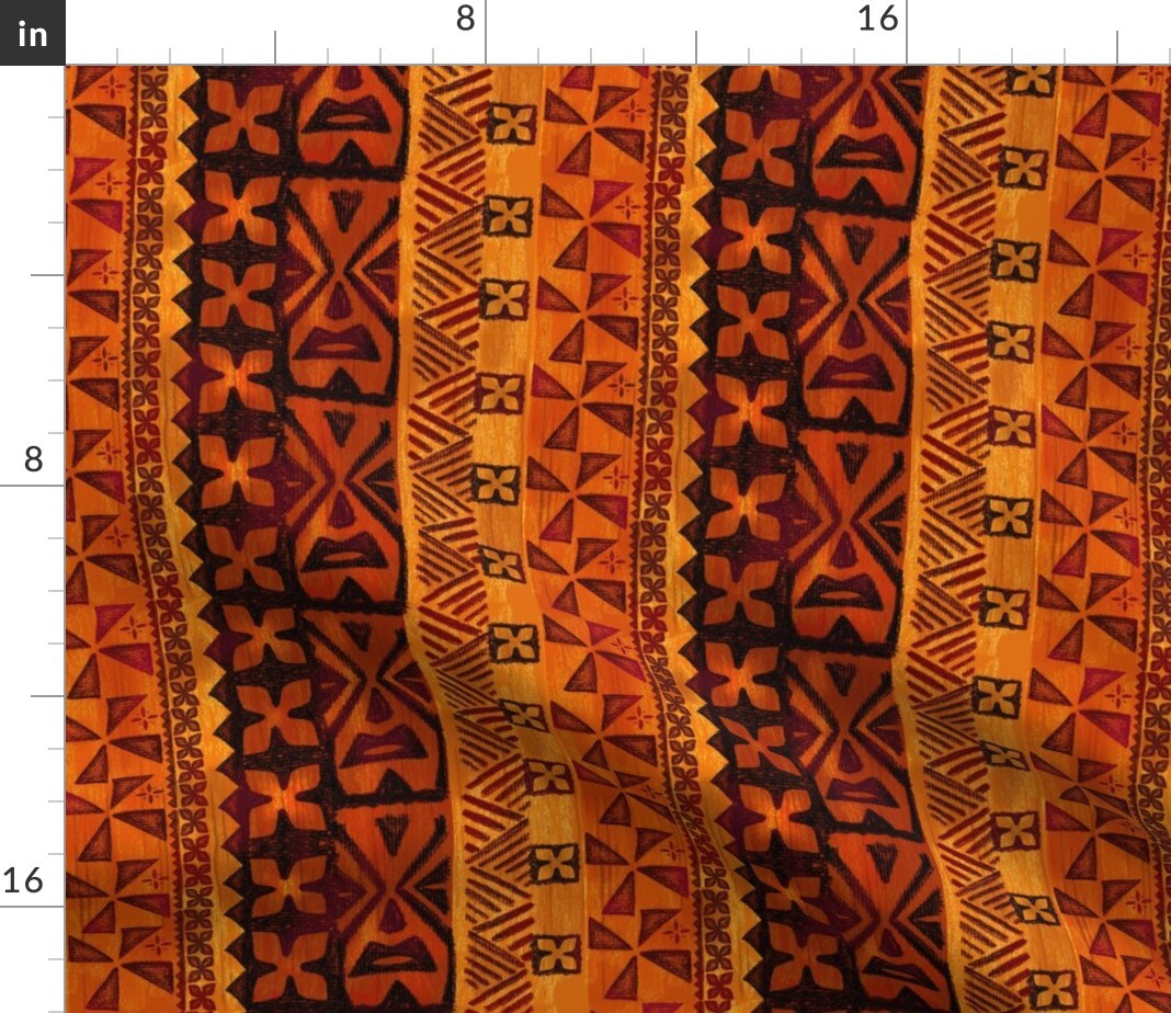 Tiki Hawaiian Tropical Orange Red Rust Vintage Polynesian Flower Custom Printed Fabric by Spoonflower Various Fabrics by the Yard or Fat Quarter
