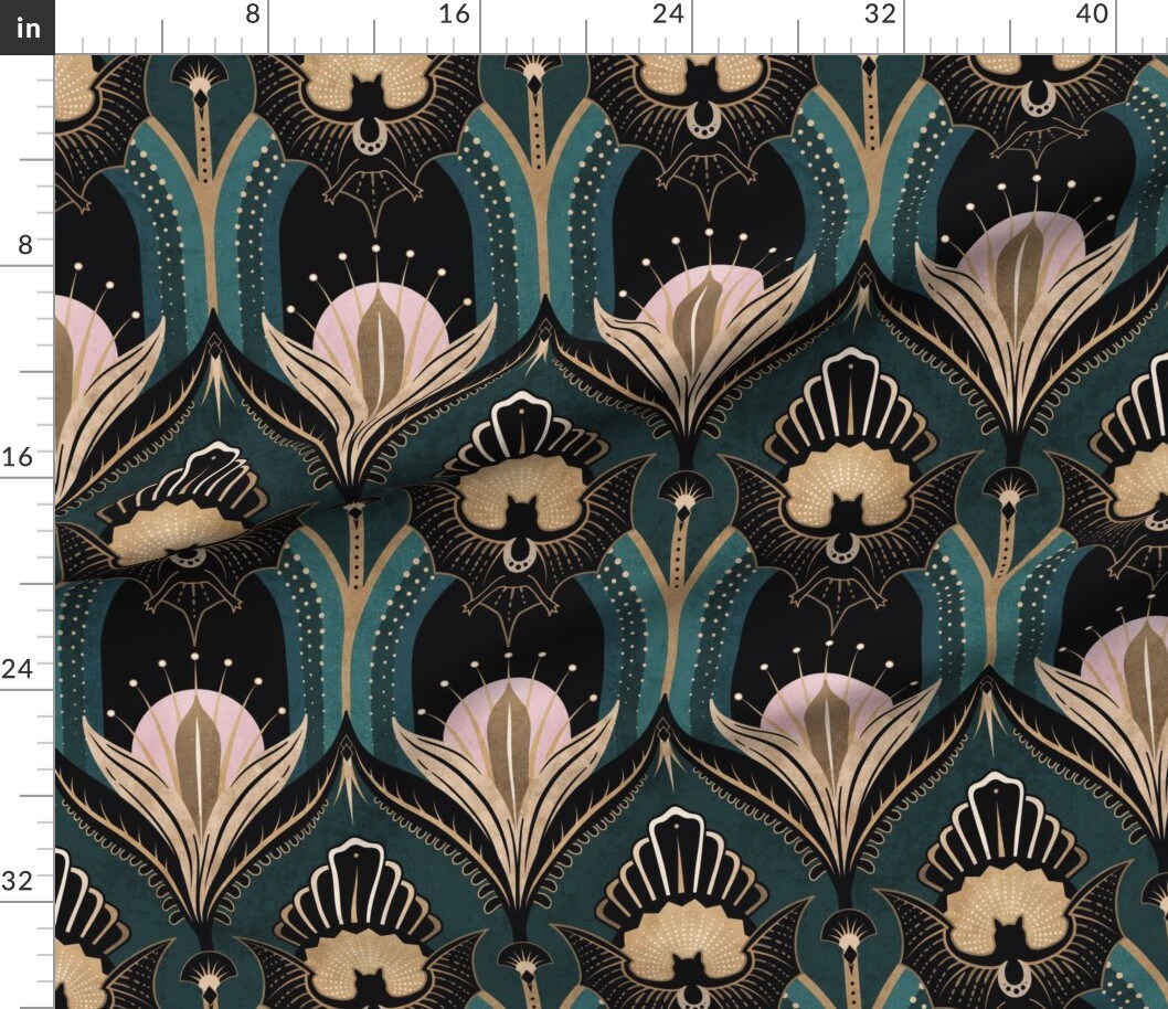 Various Fabrics by the Yard or Fat Quarter Bats And Flowers 1920S Maximalist Gothic Elegant Glamorous 20S Vintage Flappers Halloween Geometric Custom Printed Fabric by Spoonflower