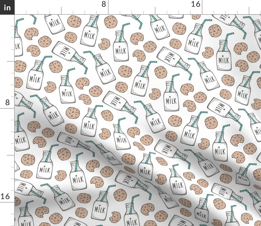 Chocolate Chip Milk And Cookies Cute Food Kitchen Small Scale Print Ditsy Snack Custom Printed Fabric by Spoonflower Various Fabrics by the Yard or Fat Quarter