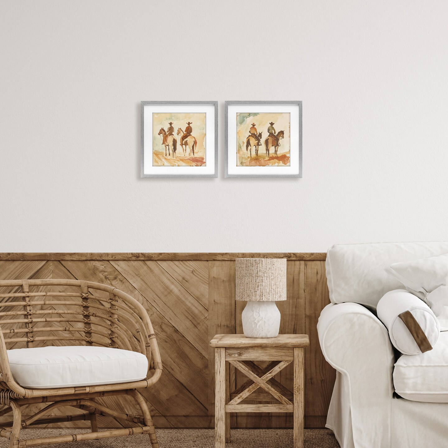 Stupell Industries Western Watercolor Cowboy Pairs 2pc Framed Print Under Glass Set, design by Petal Prints Design