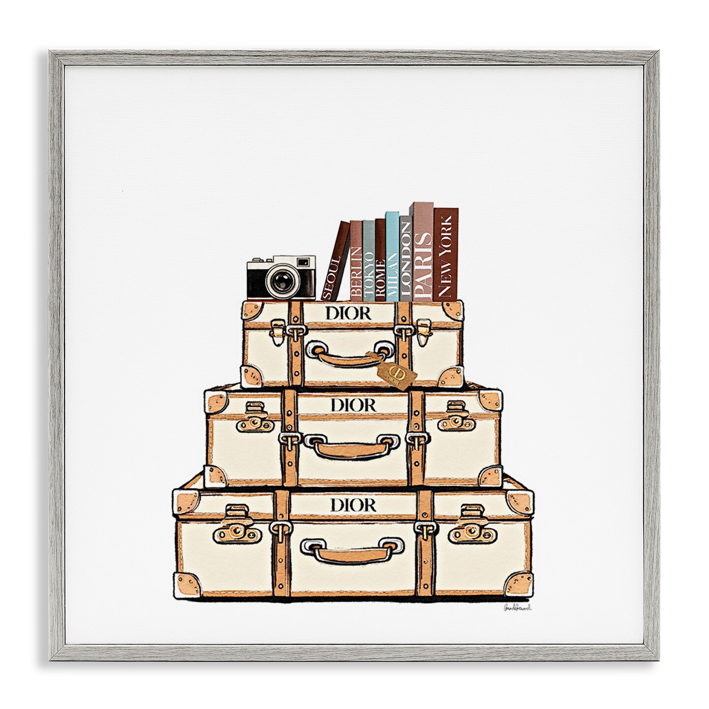 Stupell Industries Cream Luggage Stack Framed Giclee, design by Amanda Greenwood