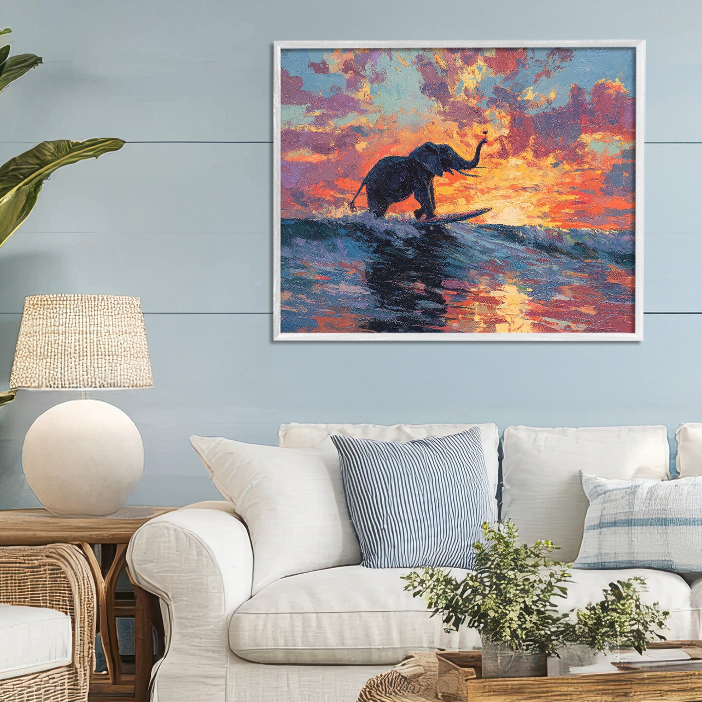 Stupell Industries Sunset Surf Elephant Framed Giclee, design by Ziwei Li