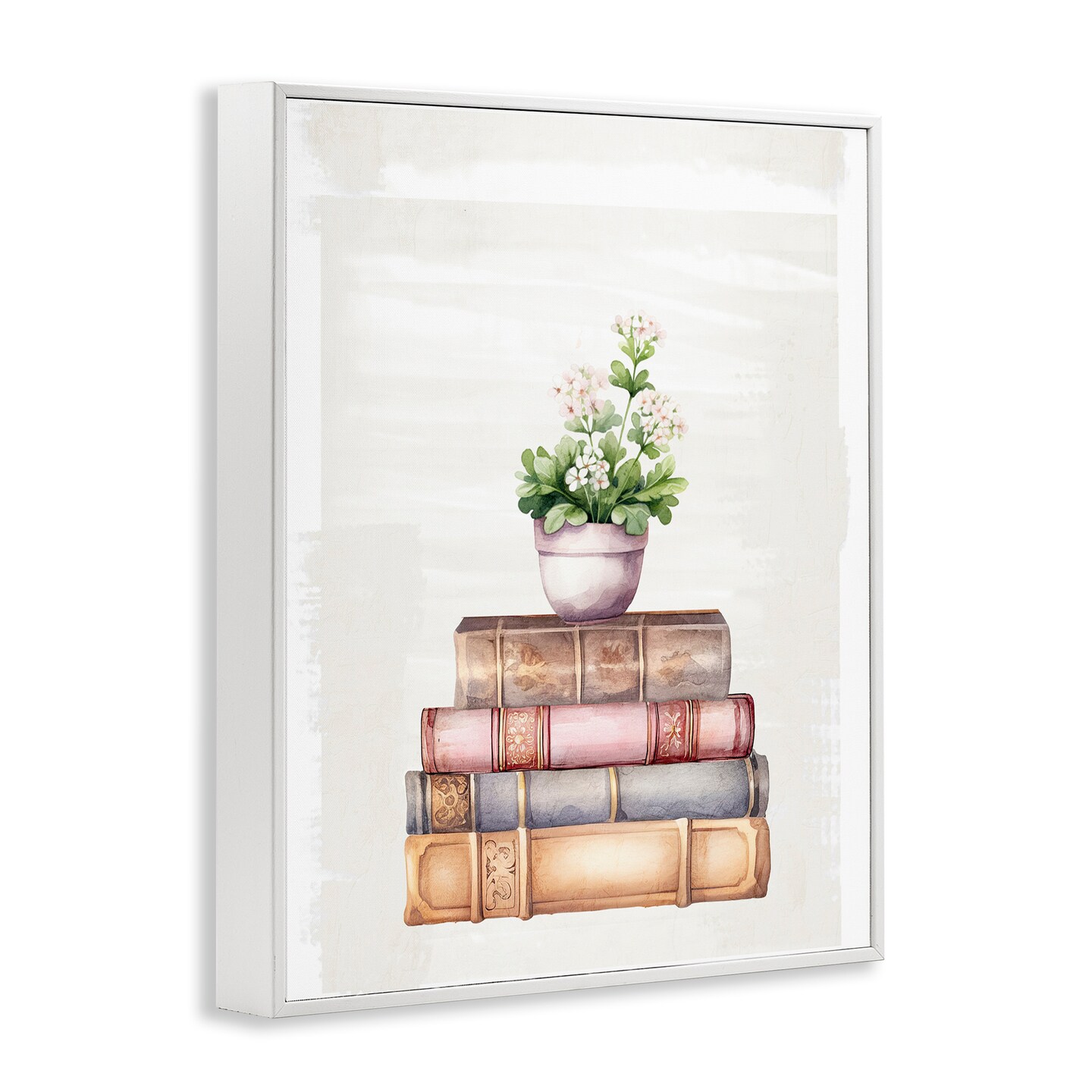 Stupell Industries Floral Pot & Vintage Books Framed Giclee, design by Kim Allen