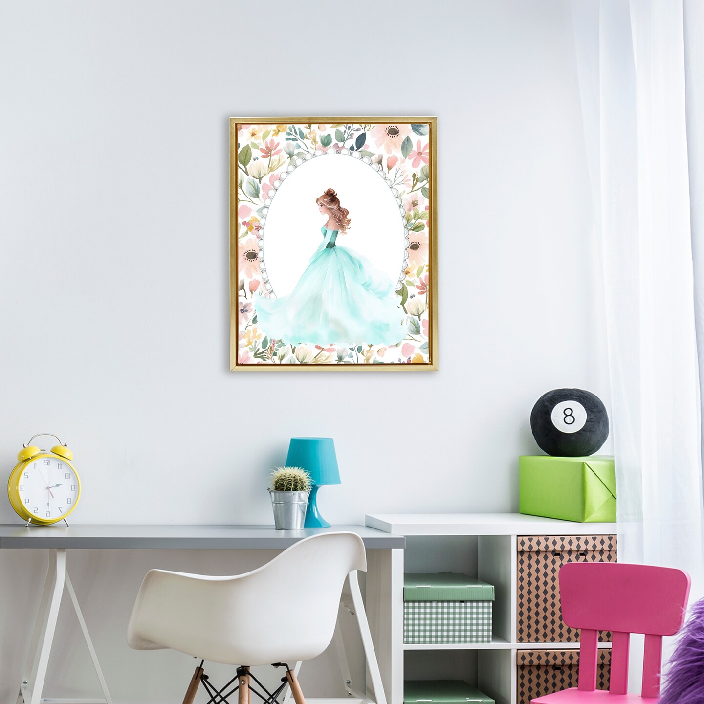 Stupell Industries Blue Princess with Pearl Border Floating Frame, design by Christine Simpson Art