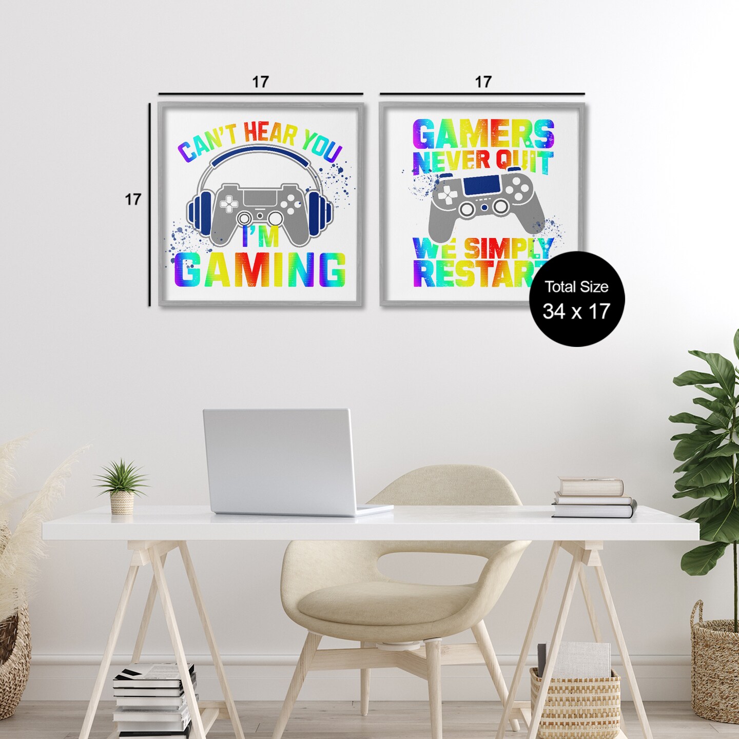 Stupell Industries Rainbow Retro Gaming Phrases 2pc Framed Giclee Set, design by Kim Allen