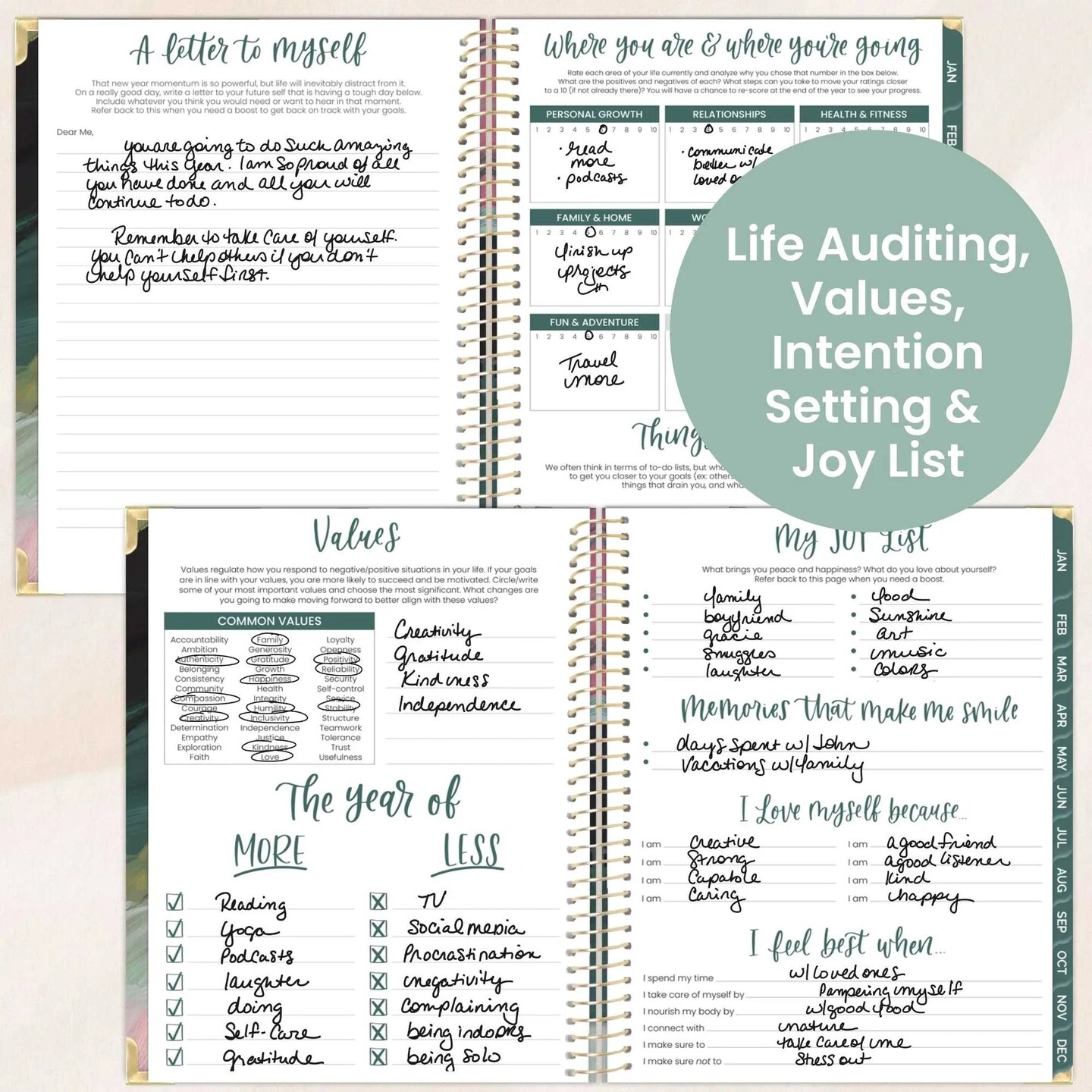 bloom daily planners 2026 Hard Cover Weekly & Monthly Planner, 8.5" x 11", Emerald Paint Strokes