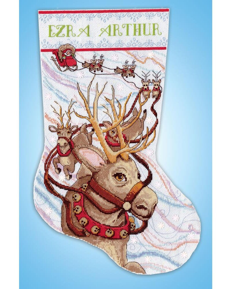 DIY Design Works Reindeer Ride Christmas Counted Cross Stitch Stocking Kit