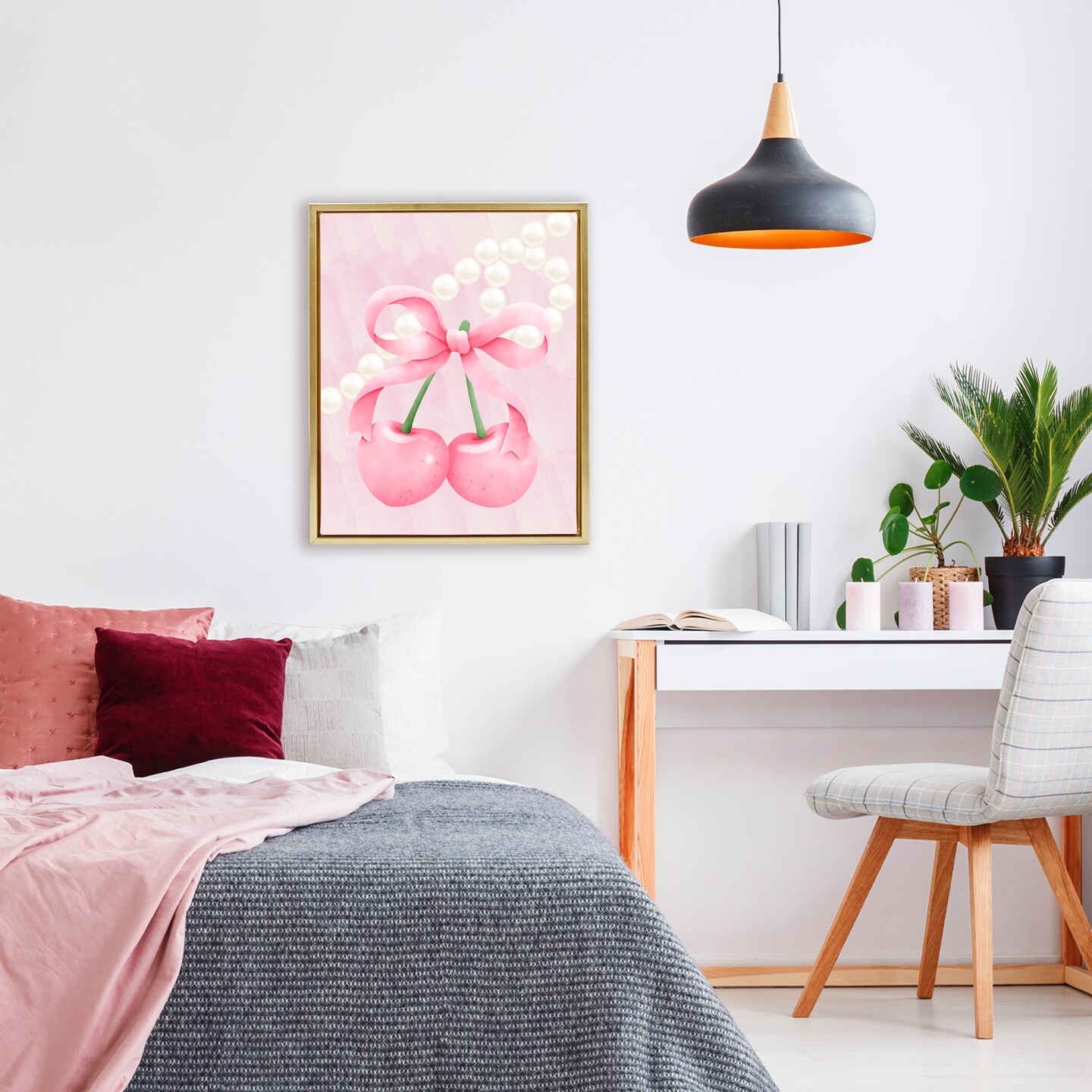 Stupell Industries Pastel Cherries with Pearls Floating Frame, design by Jesse Keith