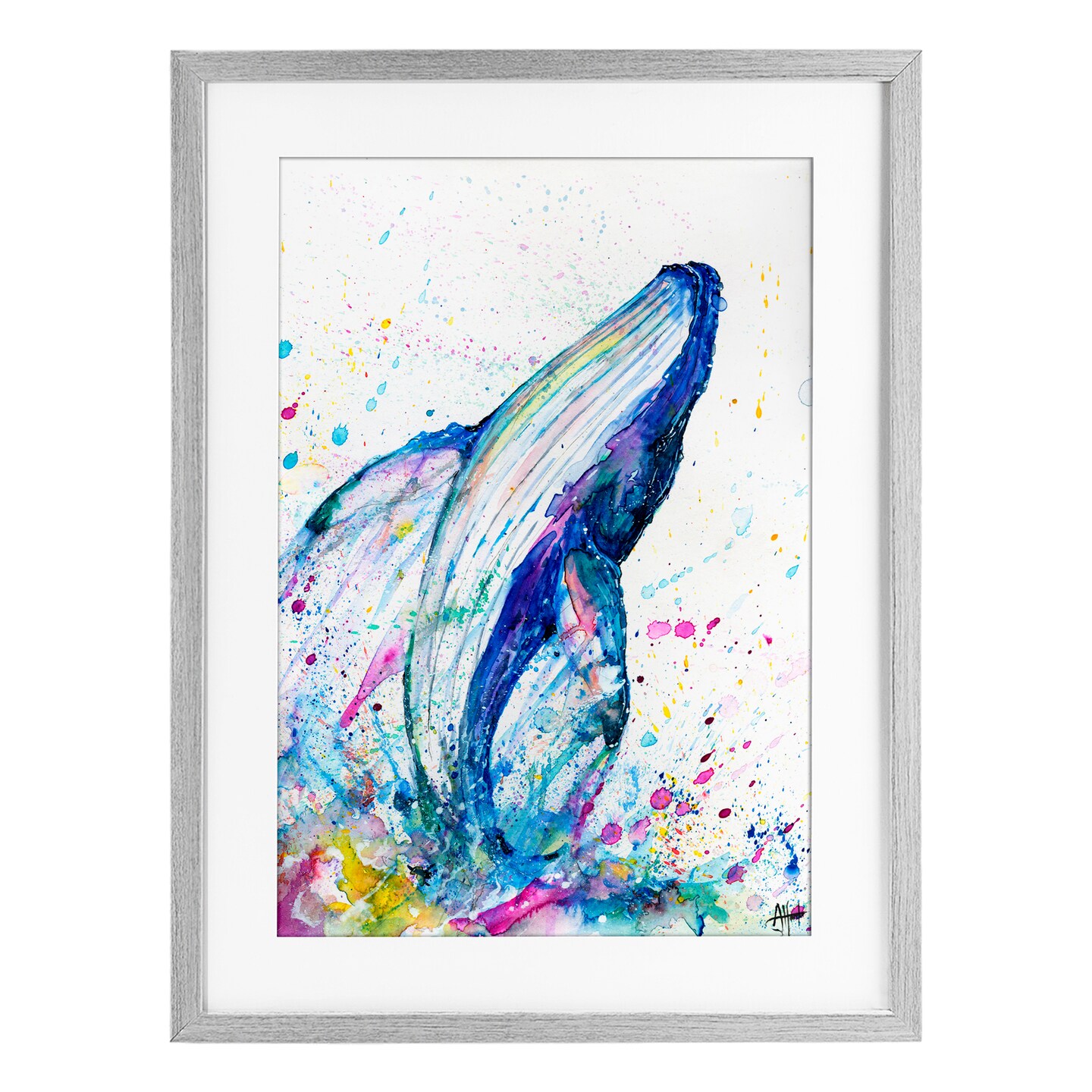 Stupell Industries Breech Whale with Splatter Framed Print Under Glass, design by Marc Allante