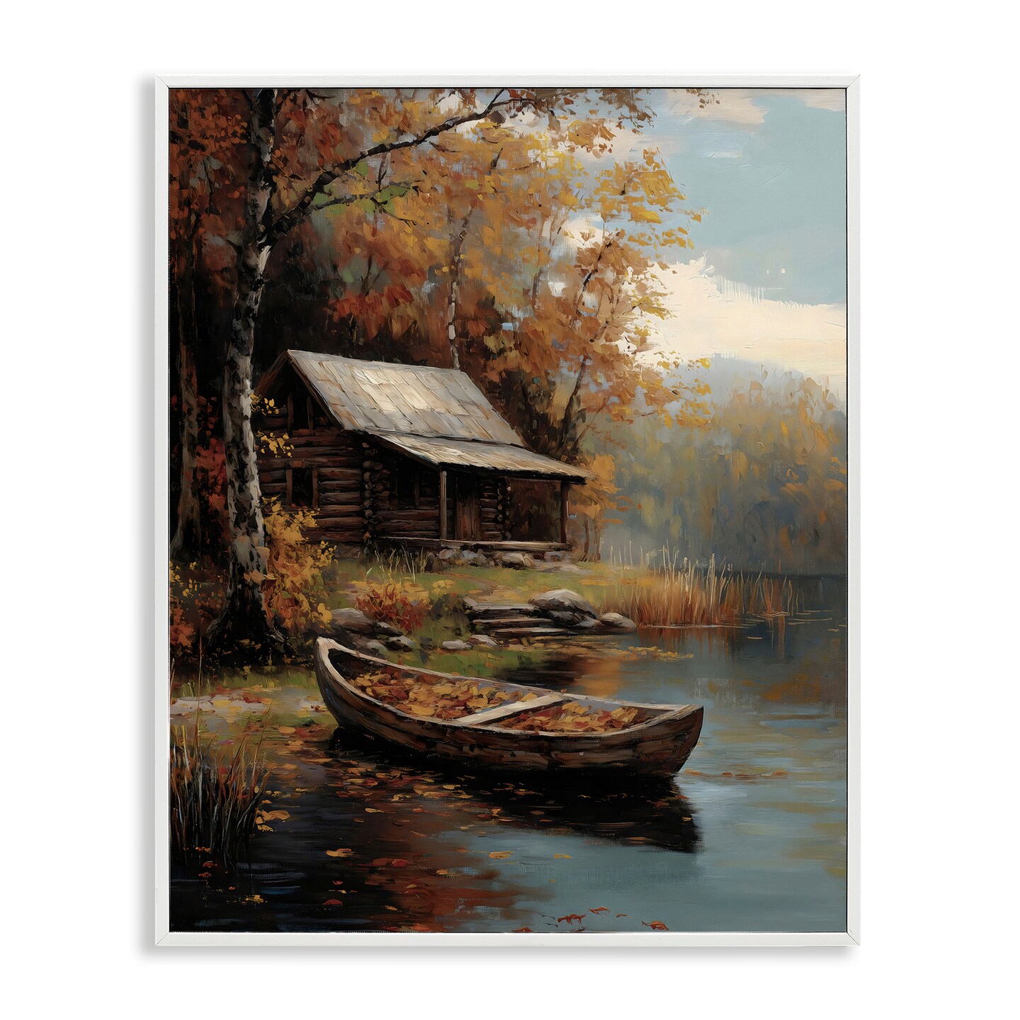 Stupell Industries Autumn Cabin Canoe with Leaves Framed Giclee, design by Arlington Prints