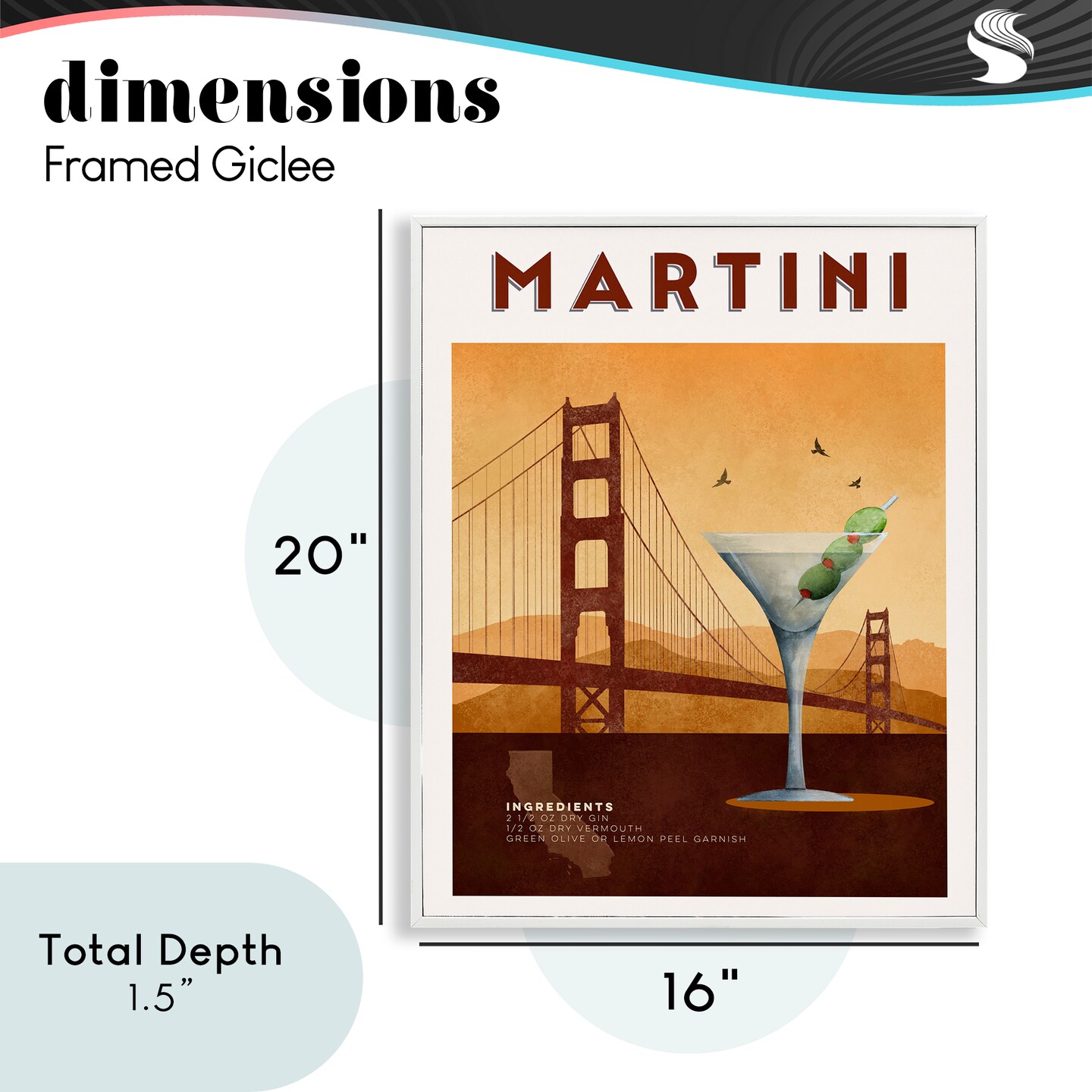 Stupell Industries Retro Martini & Bridge View Framed Giclee, design by Brett Blumenthal