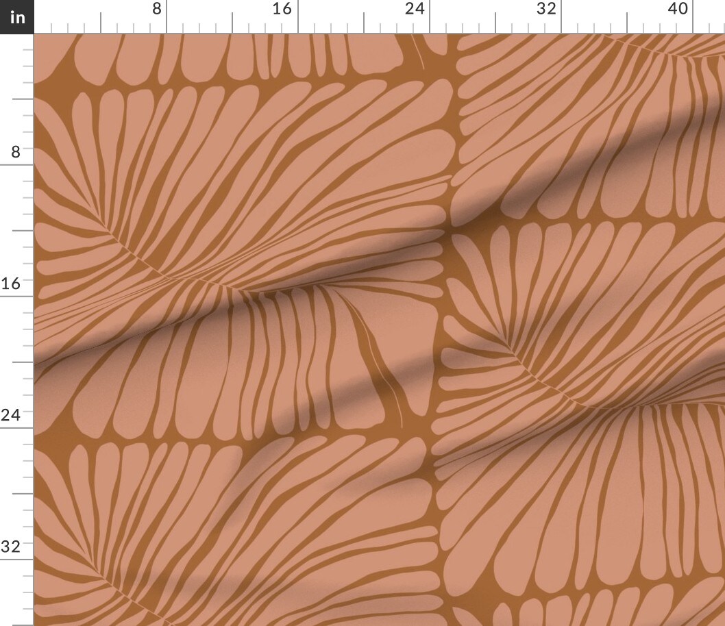 Abstract Botanical Terracotta Square Tiles Pink Leaves Retro Geometric Plant Jumbo Custom Printed Fabric by Spoonflower Various Fabrics by the Yard or Fat Quarter
