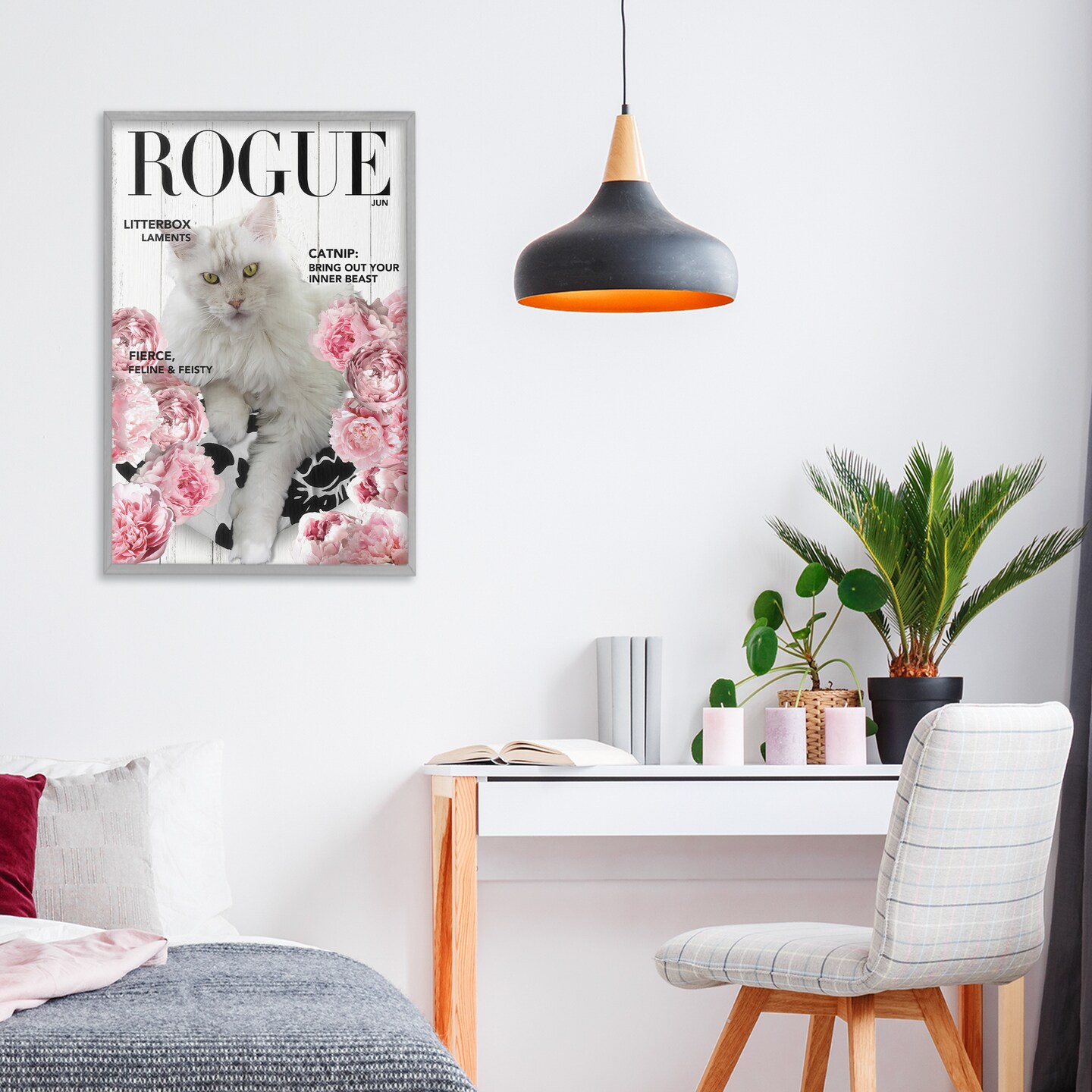 Stupell Industries Funny Floral Cat Magazine Framed Giclee, design by Sasha