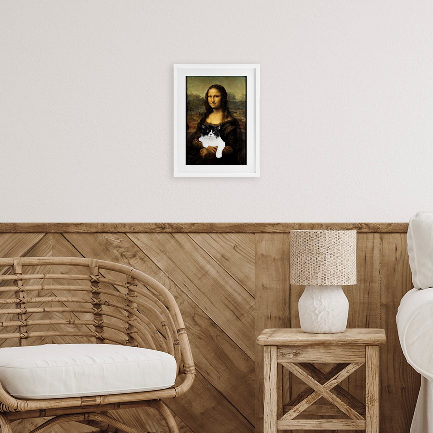 Stupell Industries Mona Lisa Cat Lady Framed Print Under Glass, design by Masters Redux